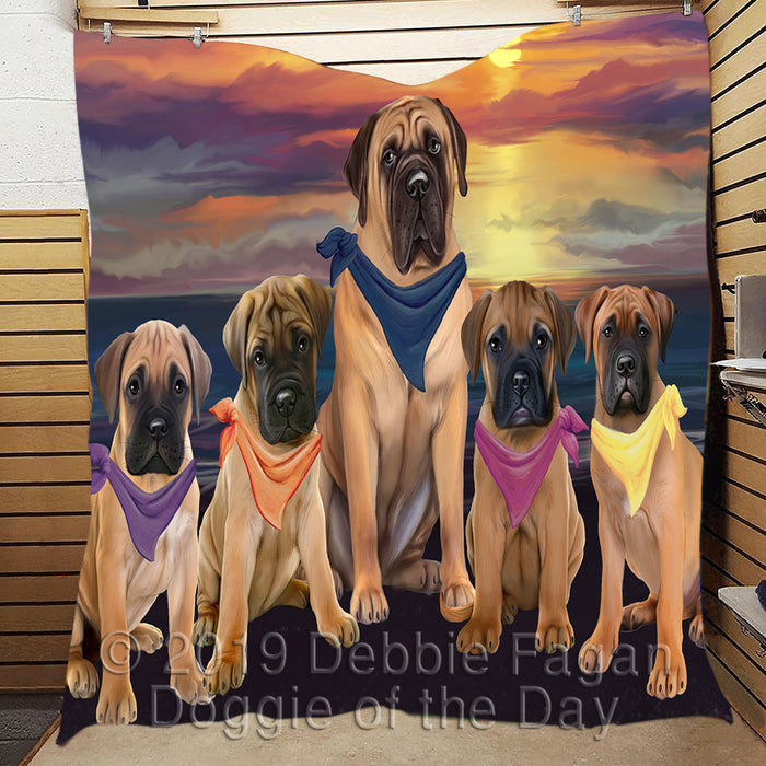 Family Sunset Portrait Bullmastiff Dogs Quilt