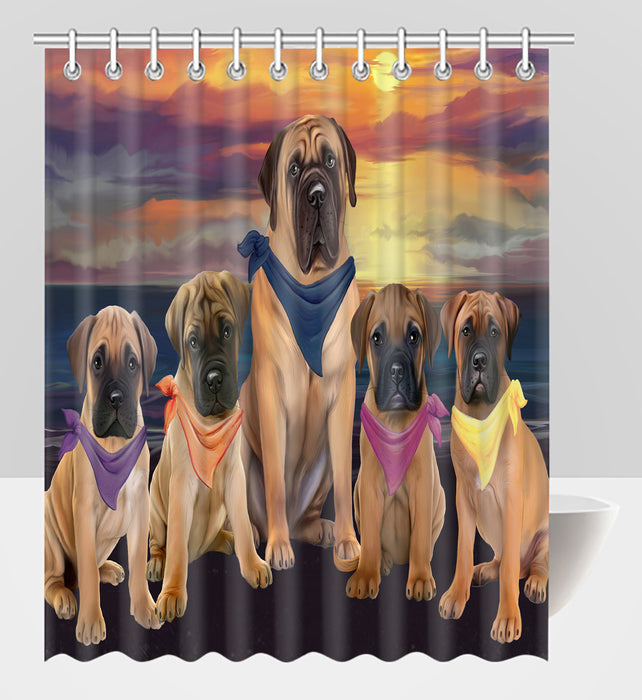 Family Sunset Portrait Bullmastiff Dogs Shower Curtain