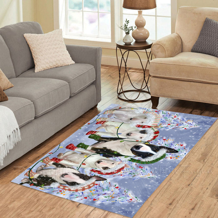 Christmas Lights and Bull Terrier Dogs Area Rug - Ultra Soft Cute Pet Printed Unique Style Floor Living Room Carpet Decorative Rug for Indoor Gift for Pet Lovers