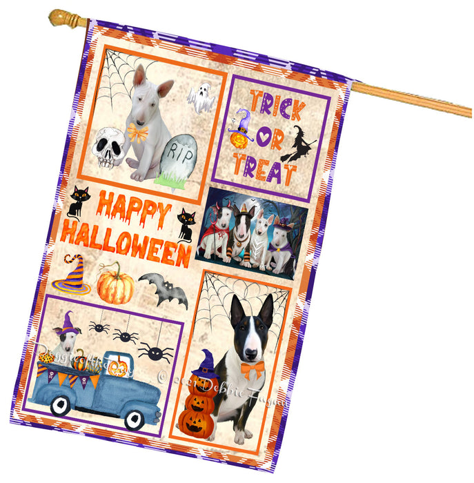 Happy Halloween Trick or Treat Bull Terrier Dogs House Flag Outdoor Decorative Double Sided Pet Portrait Weather Resistant Premium Quality Animal Printed Home Decorative Flags 100% Polyester