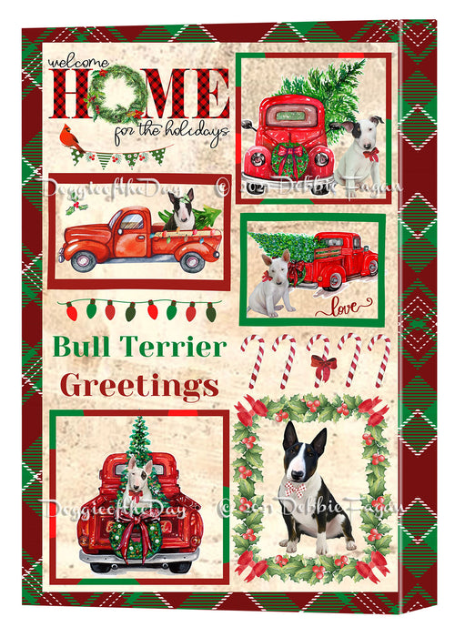 Welcome Home for Christmas Holidays Bull Terrier Dogs Canvas Wall Art Decor - Premium Quality Canvas Wall Art for Living Room Bedroom Home Office Decor Ready to Hang CVS149390
