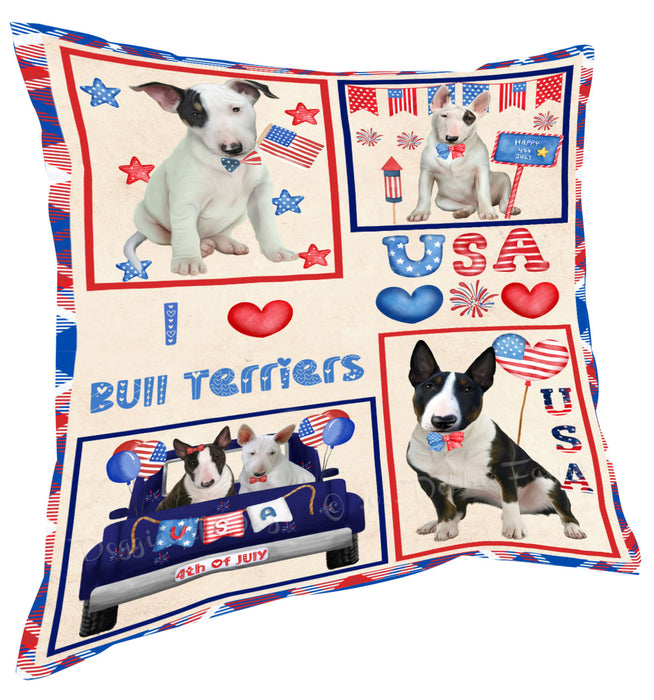 4th of July Independence Day I Love USA Bull Terrier Dogs Pillow with Top Quality High-Resolution Images - Ultra Soft Pet Pillows for Sleeping - Reversible & Comfort - Ideal Gift for Dog Lover - Cushion for Sofa Couch Bed - 100% Polyester