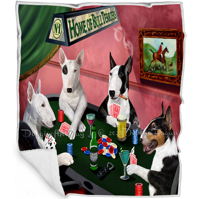 Home of Bull Terriers 4 Dogs Playing Poker Blanket