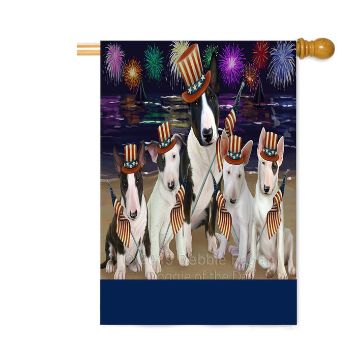 Personalized 4th of July Firework Bull Terrier Dogs Custom House Flag FLG-DOTD-A57885