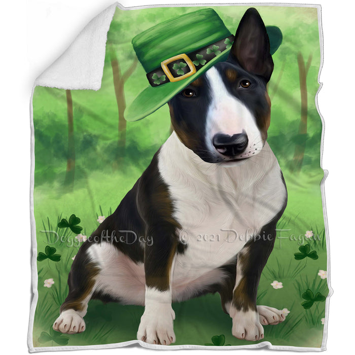 St. Patricks Day Irish Portrait Bull Terrier Dog Blanket BLNKT54309