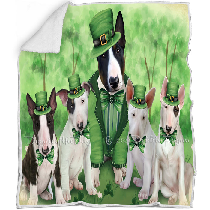 St. Patricks Day Irish Family Portrait Bull Terriers Dog Blanket BLNKT54336