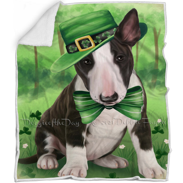 St. Patricks Day Irish Portrait Bull Terrier Dog Blanket BLNKT54327