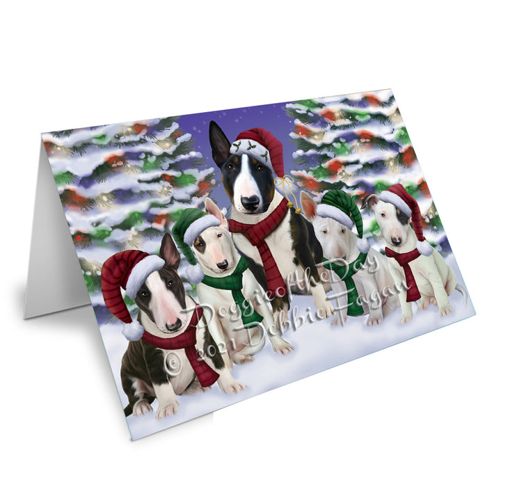 Christmas Family Portrait Bull Terrier Dog Handmade Artwork Assorted Pets Greeting Cards and Note Cards with Envelopes for All Occasions and Holiday Seasons