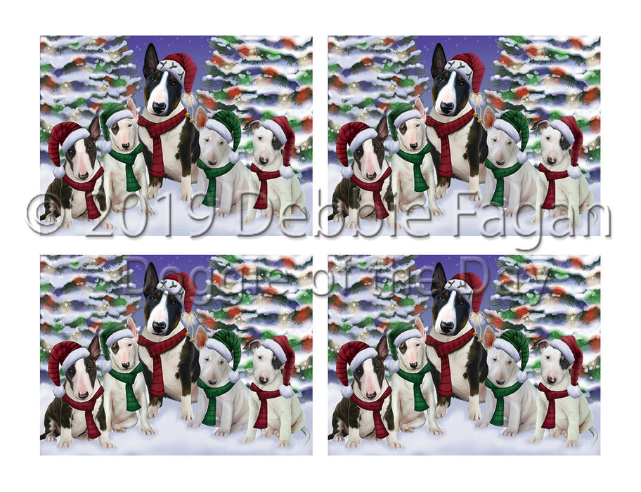 Bull Terrier Dogs Christmas Family Portrait in Holiday Scenic Background Placemat
