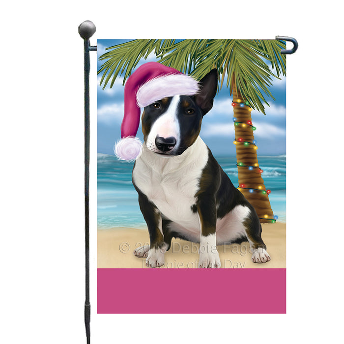 Personalized Summertime Happy Holidays Christmas Bull Terrier Dog on Tropical Island Beach  Custom Garden Flags GFLG-DOTD-A60437