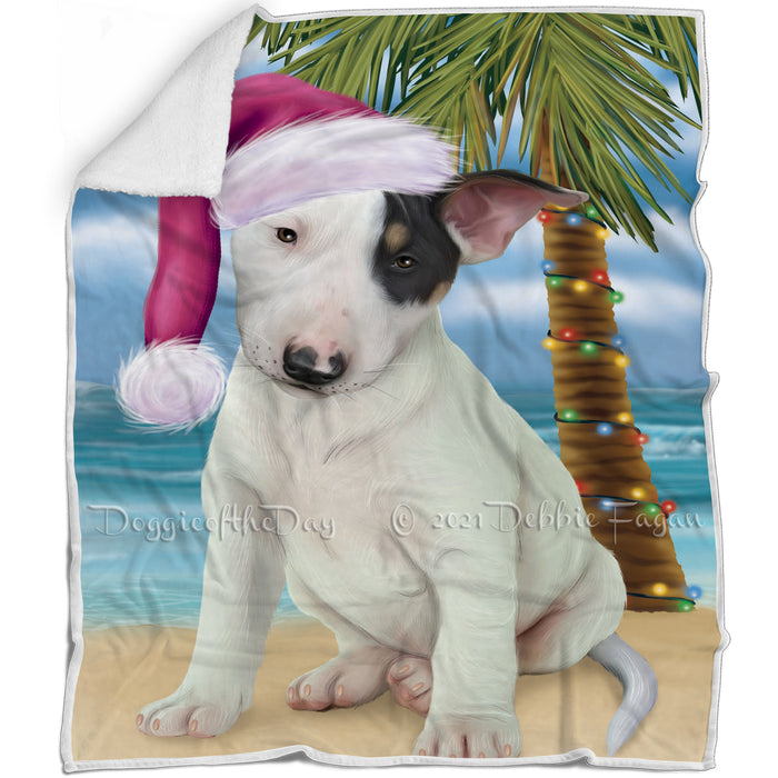 Summertime Happy Holidays Christmas Bull Terrier Dog on Tropical Island Beach Blanket
