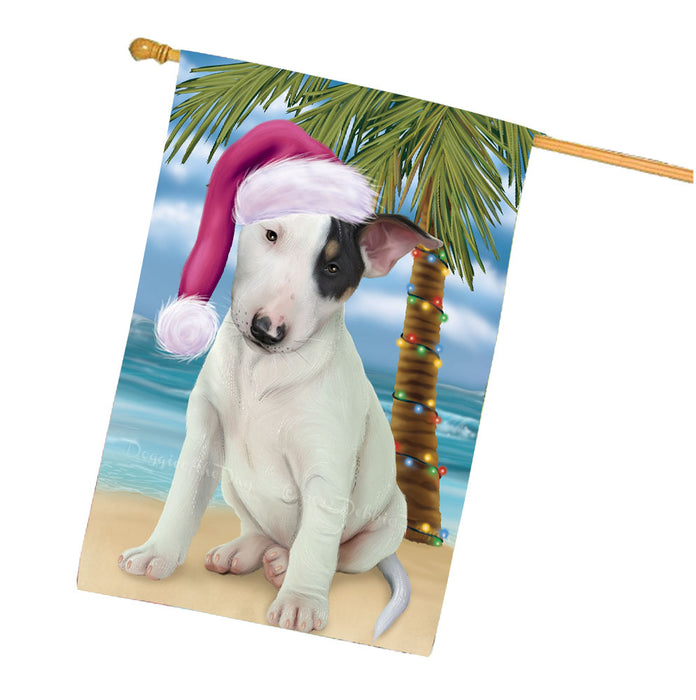 Christmas Summertime Beach Bull Terrier Dog House Flag Outdoor Decorative Double Sided Pet Portrait Weather Resistant Premium Quality Animal Printed Home Decorative Flags 100% Polyester FLG68706