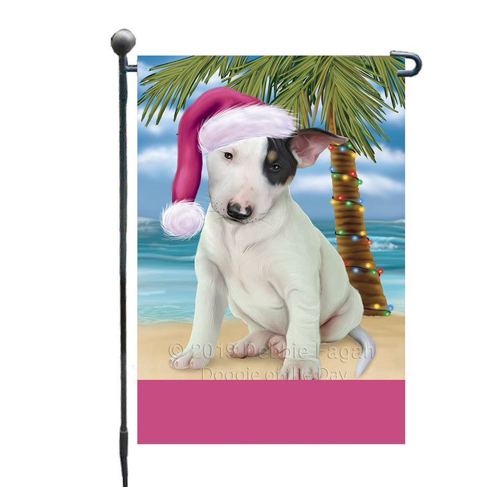 Personalized Summertime Happy Holidays Christmas Bull Terrier Dog on Tropical Island Beach  Custom Garden Flags GFLG-DOTD-A60438