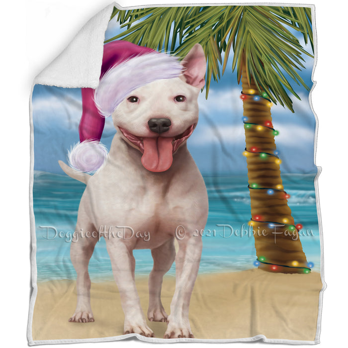 Summertime Happy Holidays Christmas Bull Terrier Dog on Tropical Island Beach Blanket D163