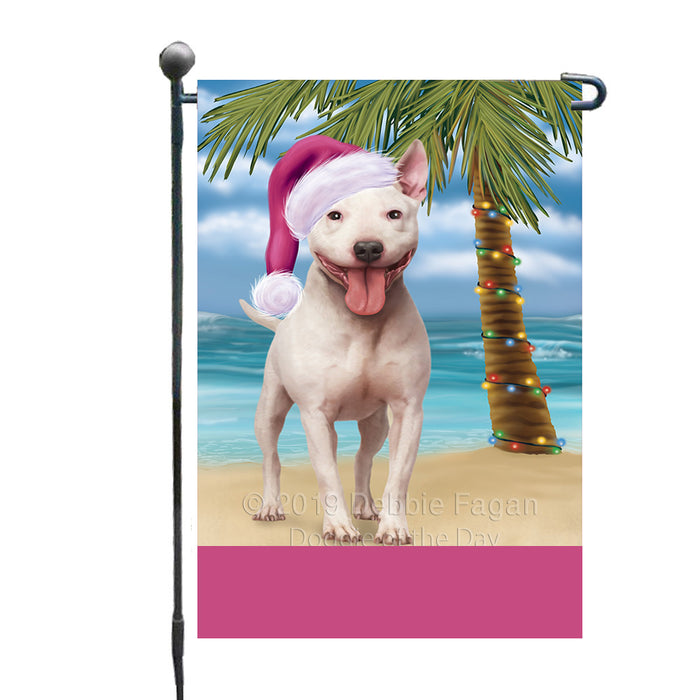 Personalized Summertime Happy Holidays Christmas Bull Terrier Dog on Tropical Island Beach  Custom Garden Flags GFLG-DOTD-A60439