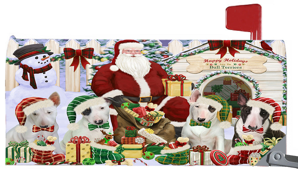 Happy Holidays Christmas Bull Terrier Dogs House Gathering 6.5 x 19 Inches Magnetic Mailbox Cover Post Box Cover Wraps Garden Yard Décor MBC48799