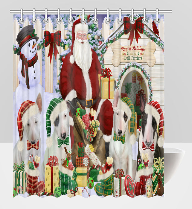 Happy Holidays Christmas Bull Terrier Dogs House Gathering Shower Curtain