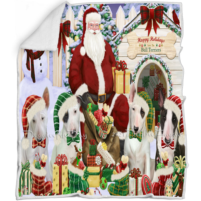 Happy Holidays Christmas Bull Terriers Dog House Gathering Blanket BLNKT77664