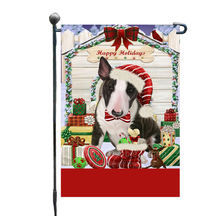 Personalized Happy Holidays Christmas Bull Terrier Dog House with Presents Custom Garden Flags GFLG-DOTD-A59290