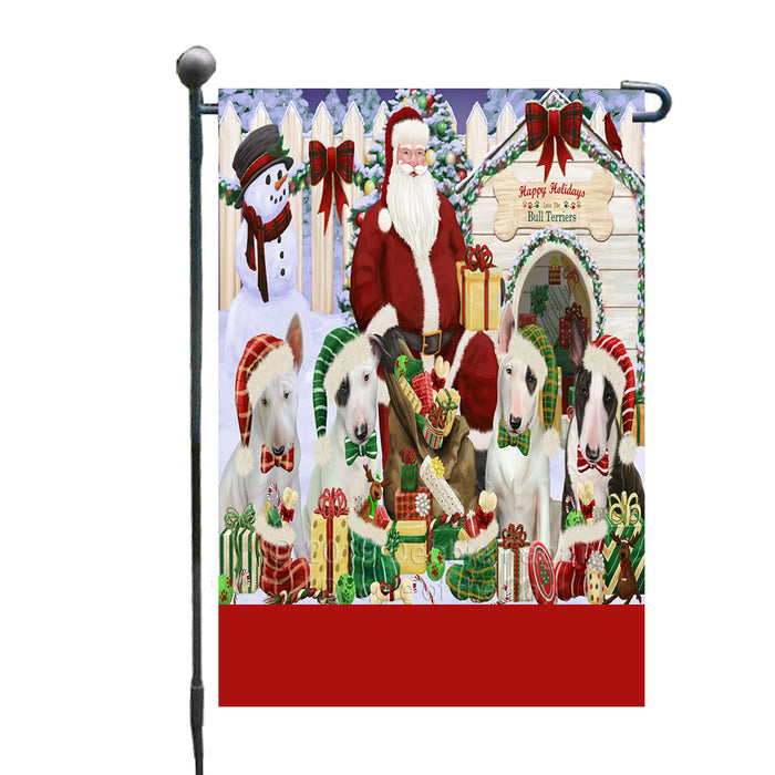 Personalized Happy Holidays Christmas Bull Terrier Dogs House Gathering Custom Garden Flags GFLG-DOTD-A58510