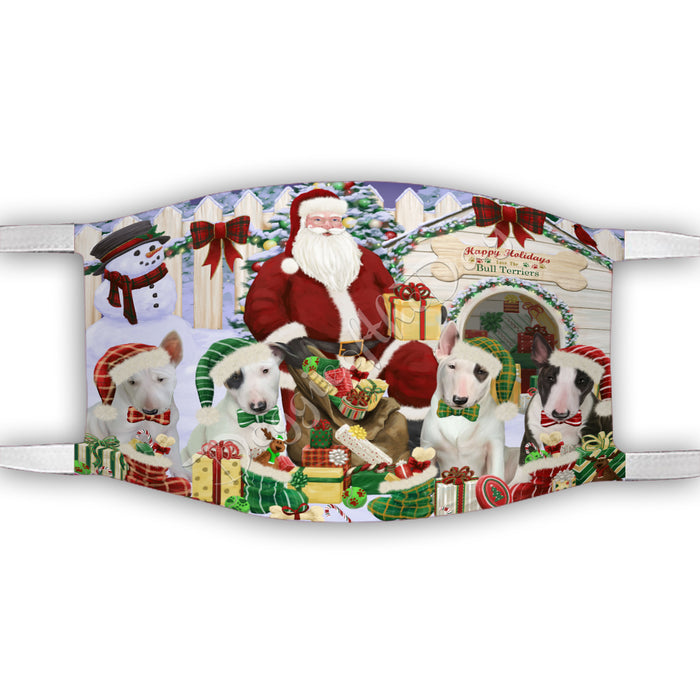 Happy Holidays Christmas Bull Terrier Dogs House Gathering Face Mask FM48231