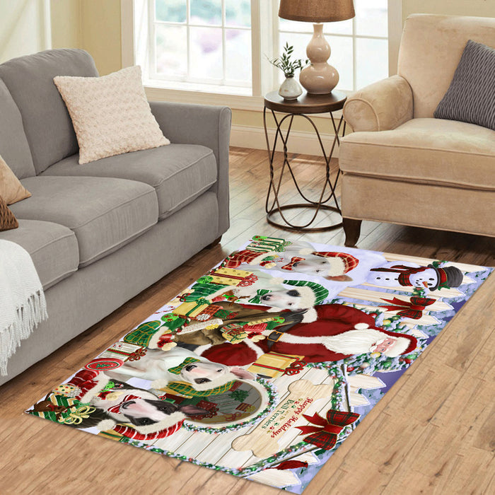 Happy Holidays Christma Bull Terrier Dogs House Gathering Area Rug