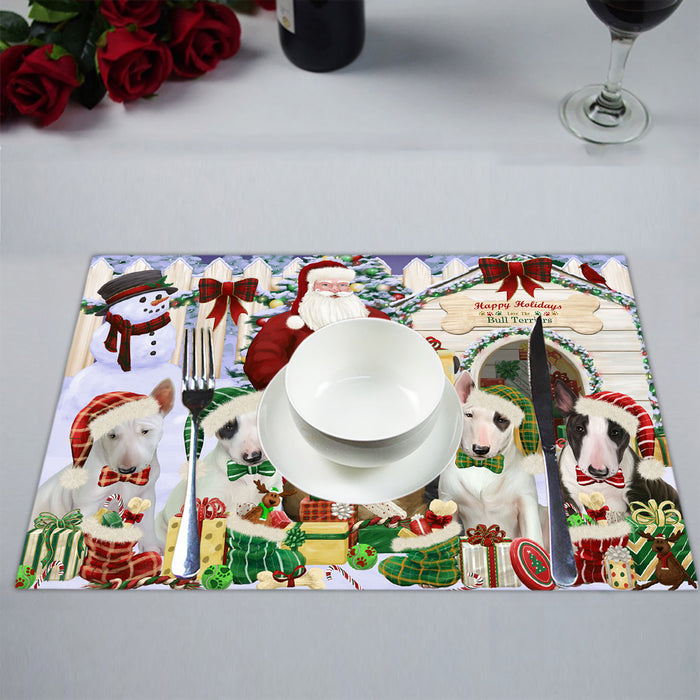 Happy Holidays Christmas Bull Terrier Dogs House Gathering Placemat
