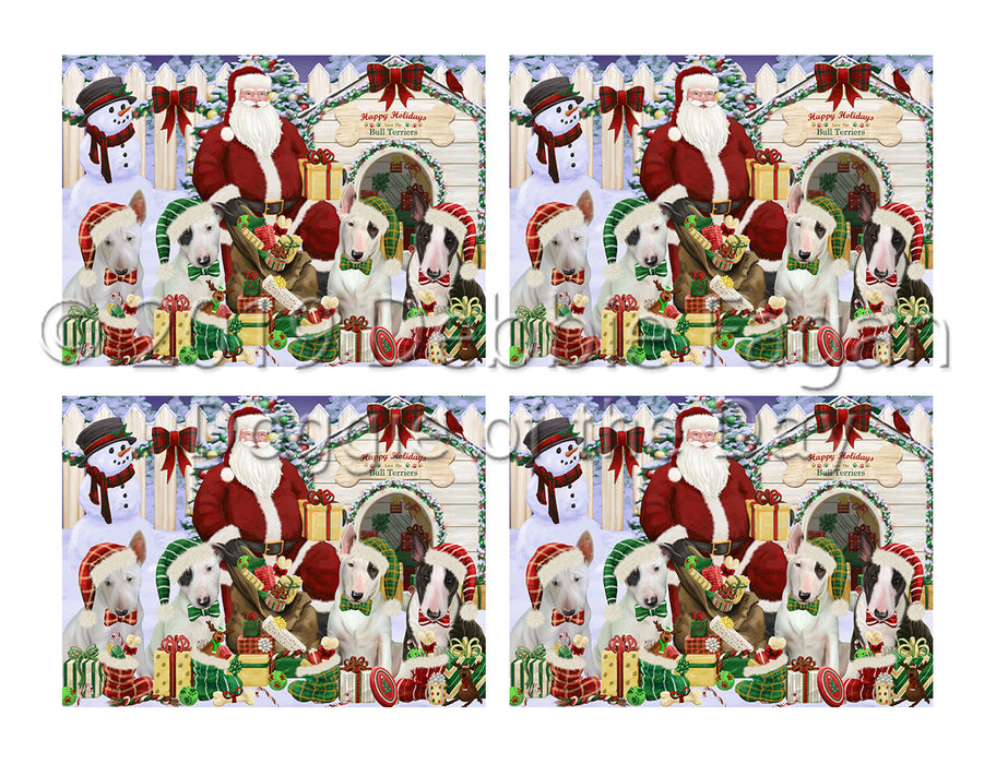 Happy Holidays Christmas Bull Terrier Dogs House Gathering Placemat