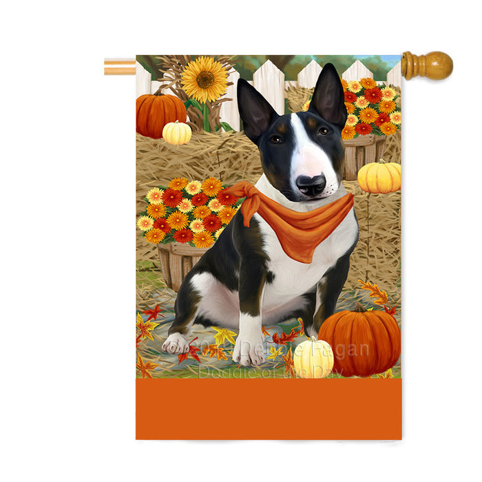 Personalized Fall Autumn Greeting Bull Terrier Dog with Pumpkins Custom House Flag FLG-DOTD-A61900