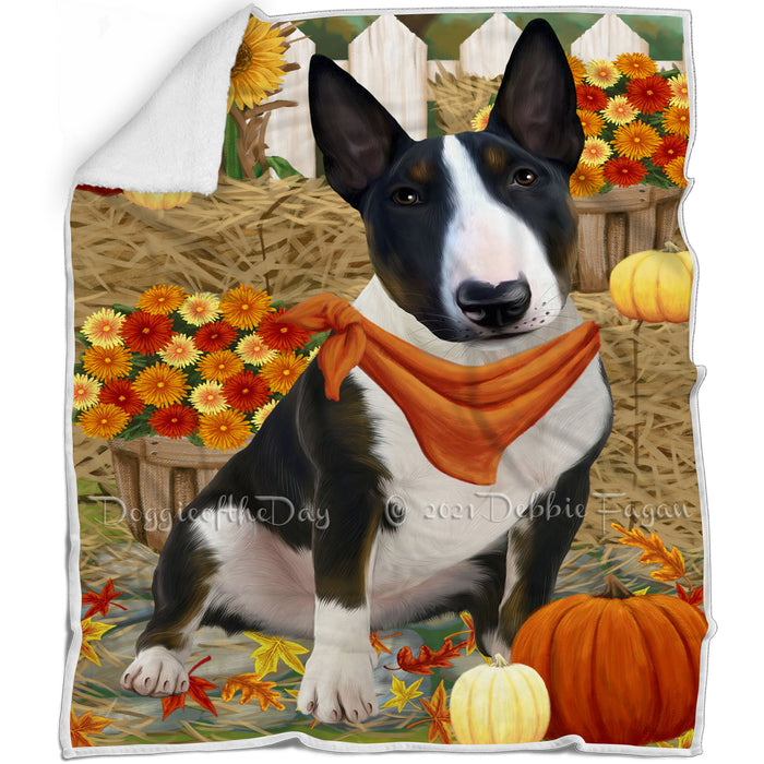 Fall Autumn Greeting Bull Terrier Dog with Pumpkins Blanket BLNKT72417