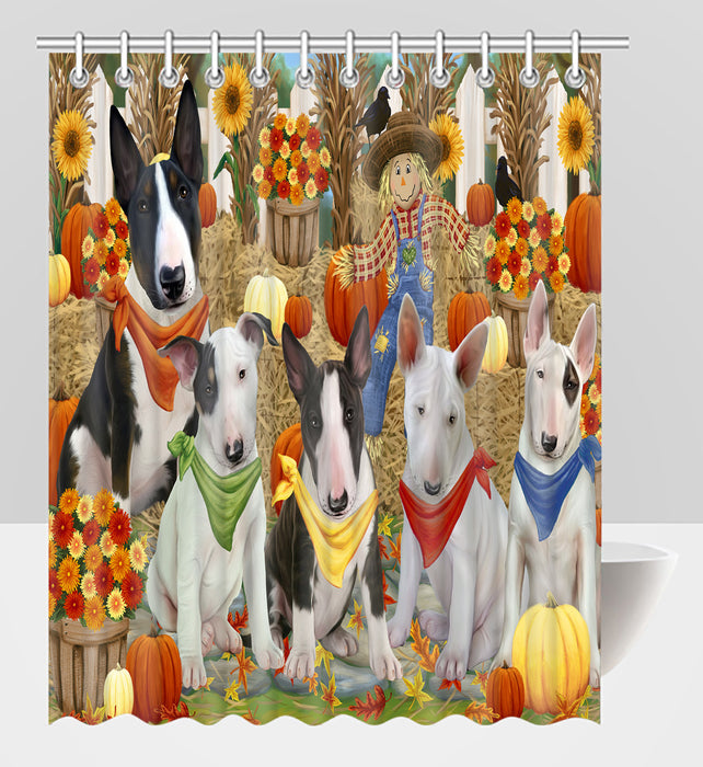 Fall Festive Harvest Time Gathering Bull Terrier Dogs Shower Curtain