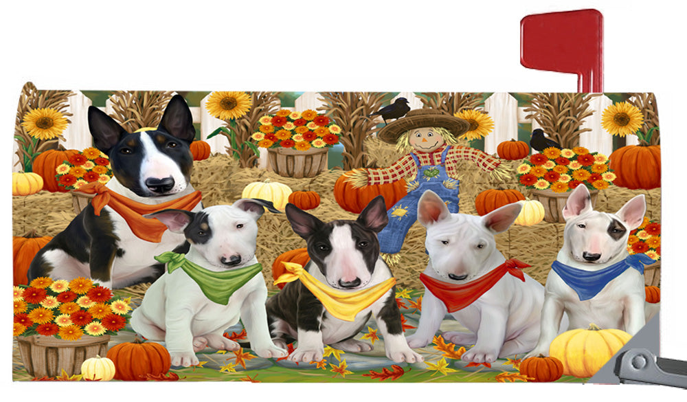 Fall Festive Harvest Time Gathering Bull Terrier Dogs 6.5 x 19 Inches Magnetic Mailbox Cover Post Box Cover Wraps Garden Yard Décor MBC49069