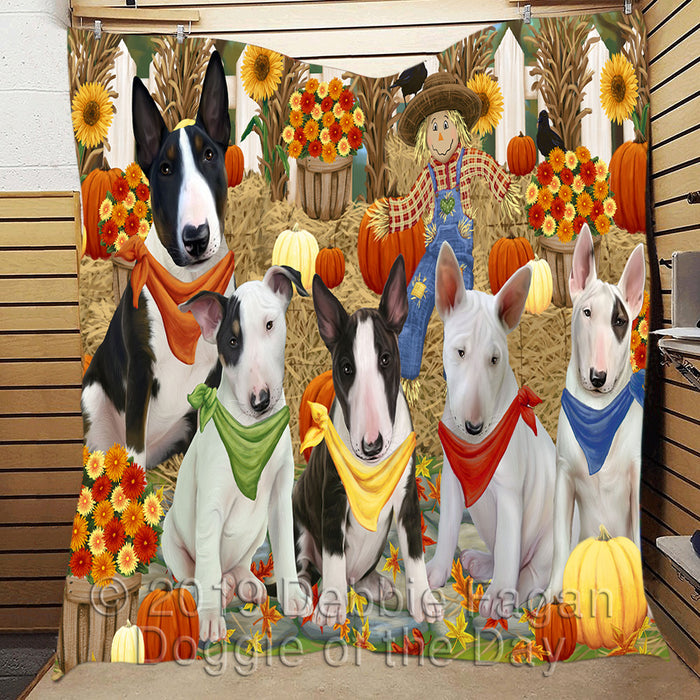 Fall Festive Harvest Time Gathering Bull Terrier Dogs Quilt