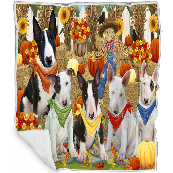 Fall Festive Gathering Bull Terriers Dog with Pumpkins Blanket BLNKT71760