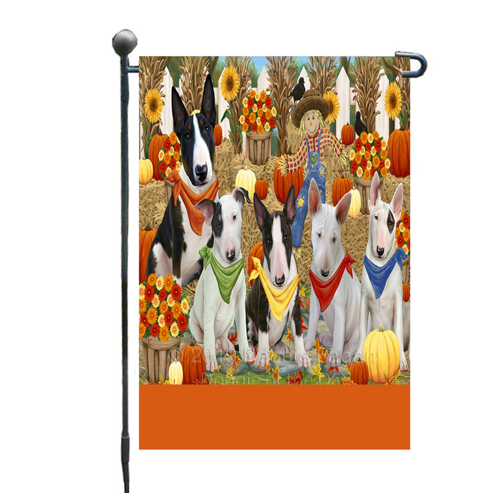 Personalized Fall Festive Gathering Bull Terrier Dogs with Pumpkins Custom Garden Flags GFLG-DOTD-A61845