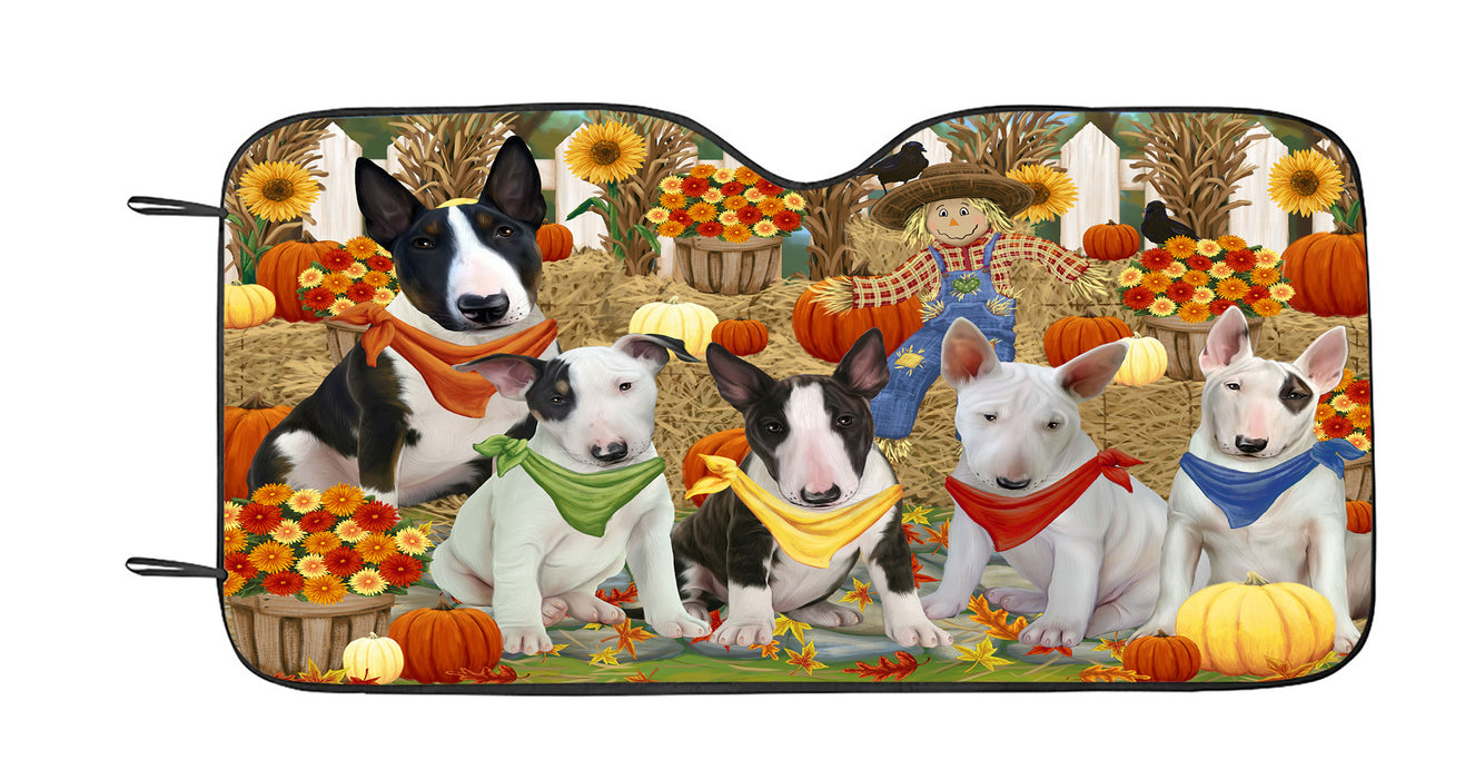 Fall Festive Harvest Time Gathering Bull Terrier Dogs Car Sun Shade
