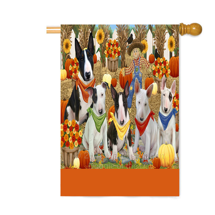 Personalized Fall Festive Gathering Bull Terrier Dogs with Pumpkins Custom House Flag FLG-DOTD-A61901