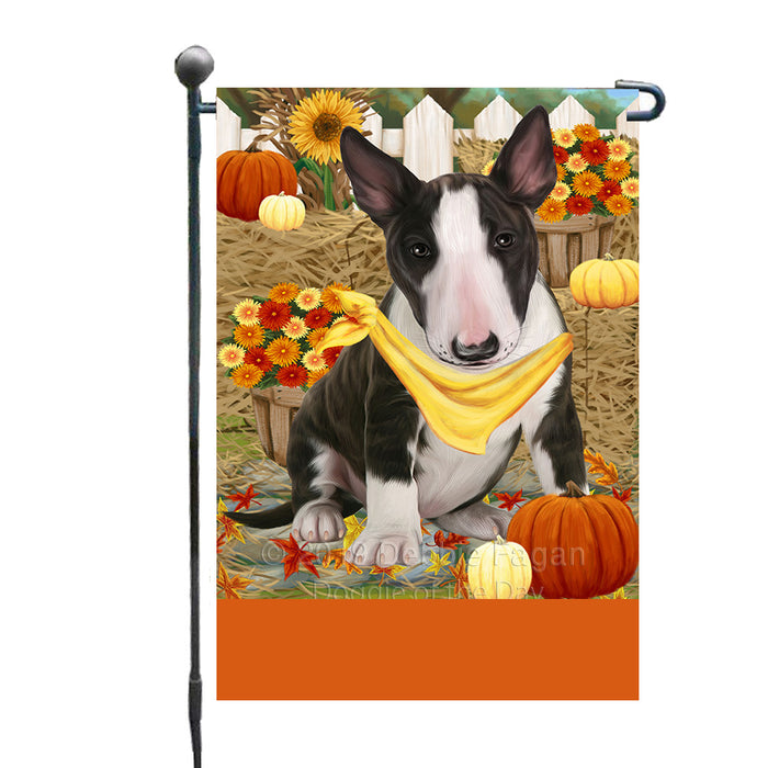 Personalized Fall Autumn Greeting Bull Terrier Dog with Pumpkins Custom Garden Flags GFLG-DOTD-A61846