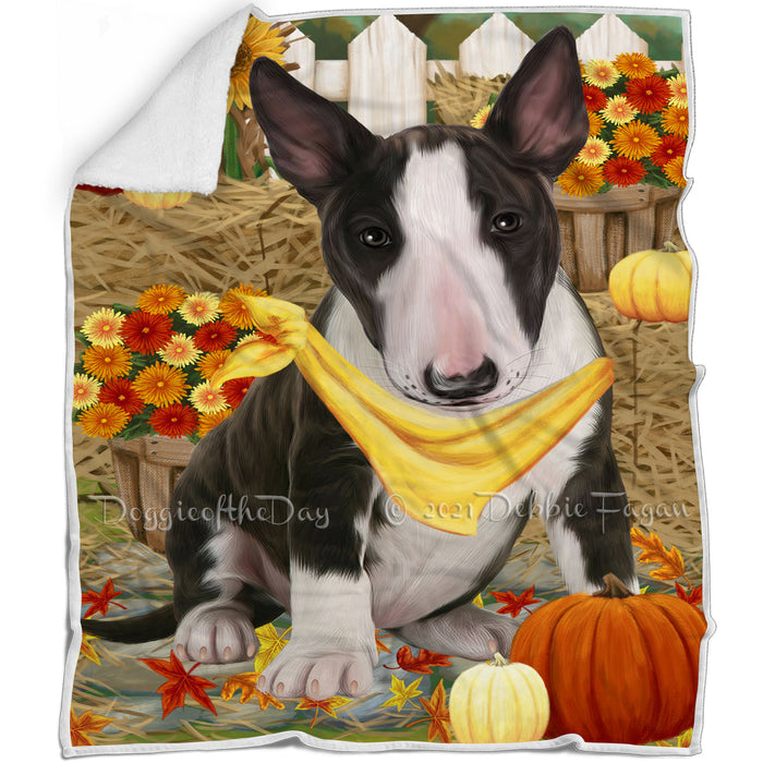 Fall Autumn Greeting Bull Terrier Dog with Pumpkins Blanket BLNKT72426