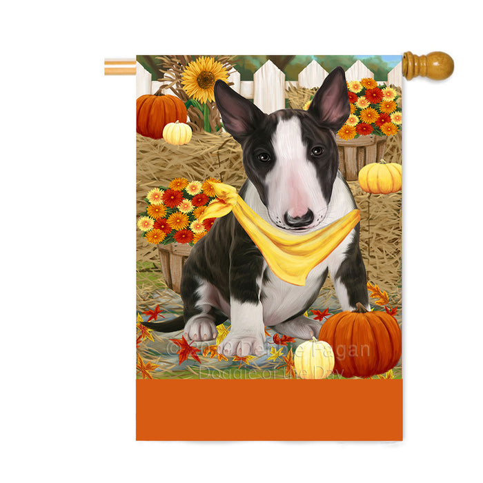 Personalized Fall Autumn Greeting Bull Terrier Dog with Pumpkins Custom House Flag FLG-DOTD-A61902