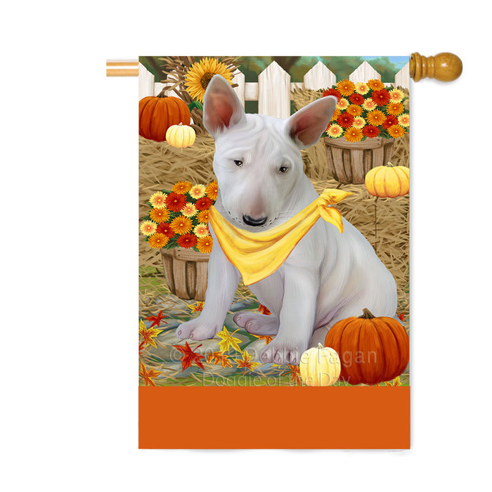 Personalized Fall Autumn Greeting Bull Terrier Dog with Pumpkins Custom House Flag FLG-DOTD-A61903