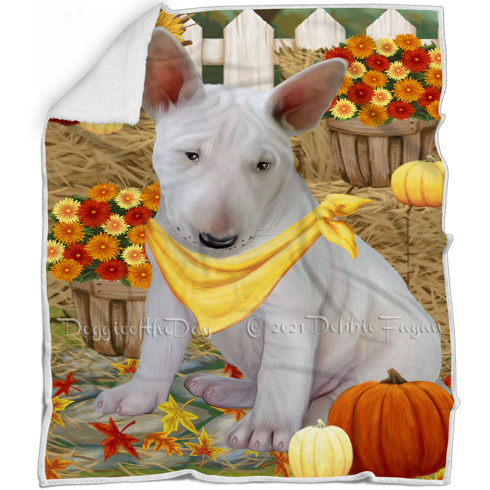 Fall Autumn Greeting Bull Terrier Dog with Pumpkins Blanket BLNKT72435