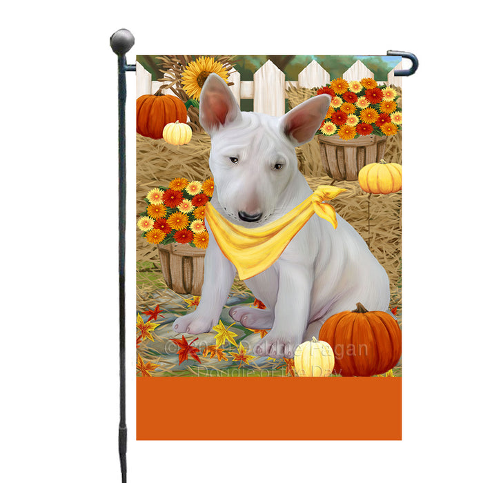 Personalized Fall Autumn Greeting Bull Terrier Dog with Pumpkins Custom Garden Flags GFLG-DOTD-A61847