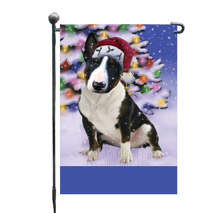 Personalized Winterland Wonderland Bull Terrier Dog In Christmas Holiday Scenic Background Custom Garden Flags GFLG-DOTD-A61266