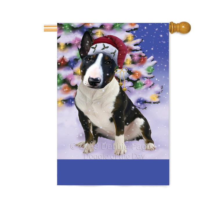 Personalized Winterland Wonderland Bull Terrier Dog In Christmas Holiday Scenic Background Custom House Flag FLG-DOTD-A61322