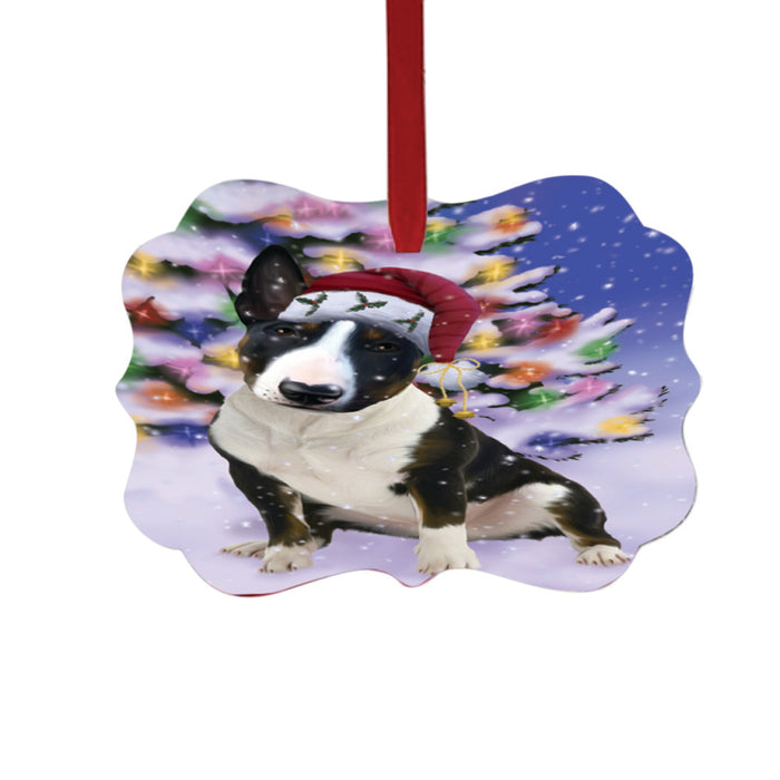 Winterland Wonderland Bull Terrier Dog In Christmas Holiday Scenic Background Double-Sided Photo Benelux Christmas Ornament LOR49540