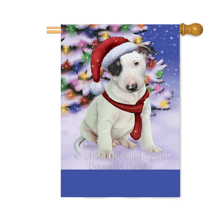 Personalized Winterland Wonderland Bull Terrier Dog In Christmas Holiday Scenic Background Custom House Flag FLG-DOTD-A61323