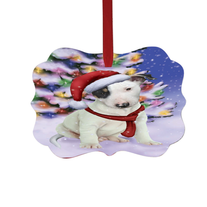 Winterland Wonderland Bull Terrier Dog In Christmas Holiday Scenic Background Double-Sided Photo Benelux Christmas Ornament LOR49541