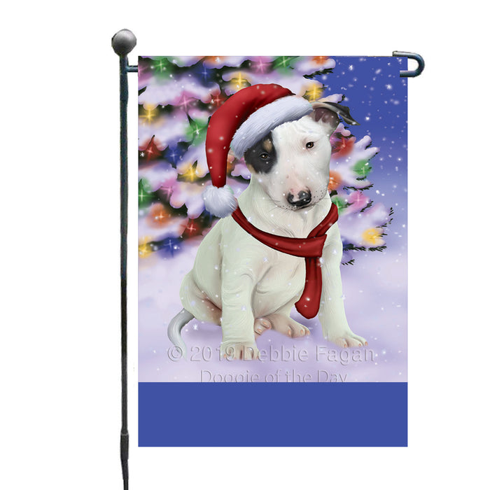 Personalized Winterland Wonderland Bull Terrier Dog In Christmas Holiday Scenic Background Custom Garden Flags GFLG-DOTD-A61267