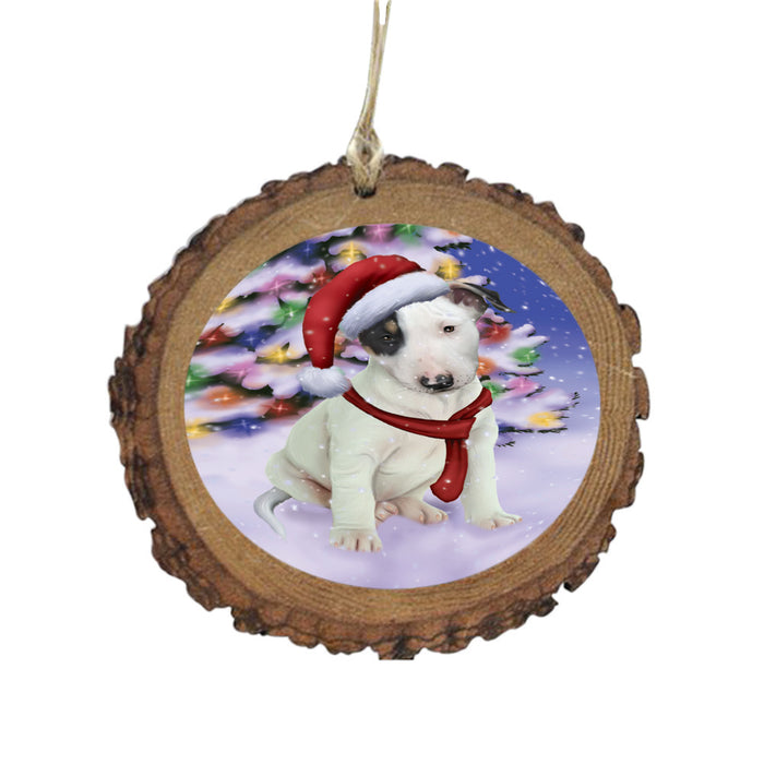 Winterland Wonderland Bull Terrier Dog In Christmas Holiday Scenic Background Wooden Christmas Ornament WOR49541